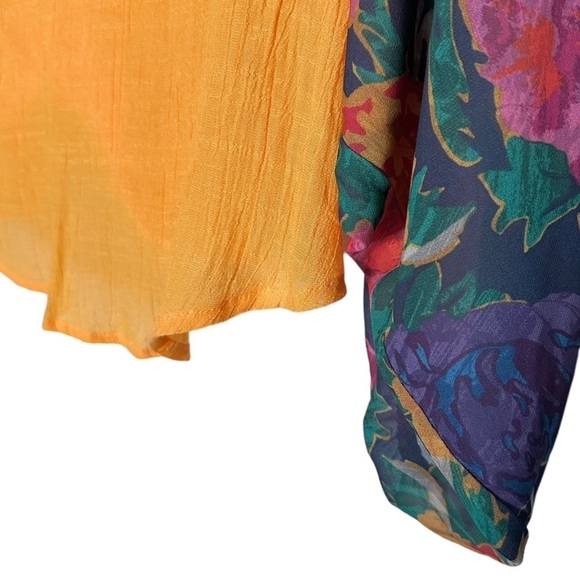 Umgee Blouse Size S Orange Multicolor Floral Ballon Sleeve Oversized Boho - Picture 8 of 10